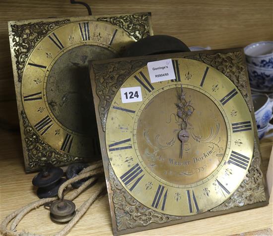 Two clock dials/movements; Wright of Dorking and Brighthelmston H.25.5cm. W25.5cm.